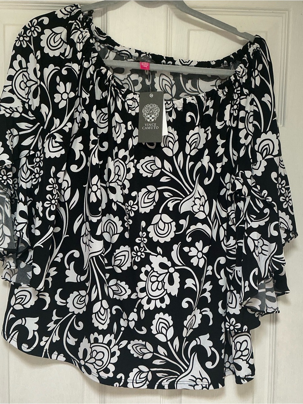 Vince Camuto Black and White Floral Off-Shoulder Blouse
